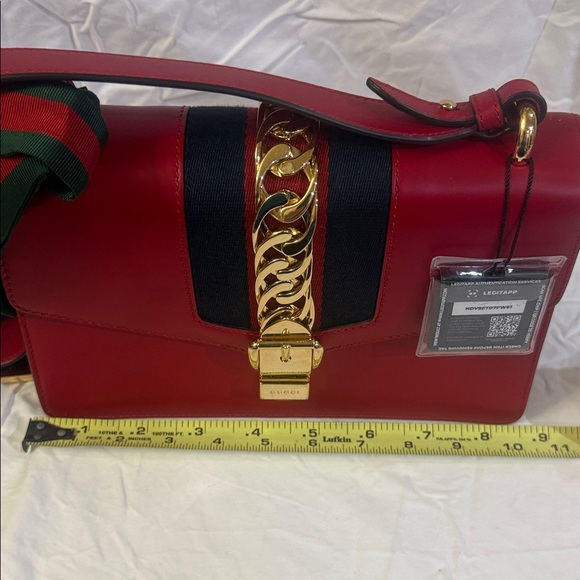 Gucci Red Web Sylvie Leather Large Shoulder Bag with COA and extra strap. - Picture 8 of 16